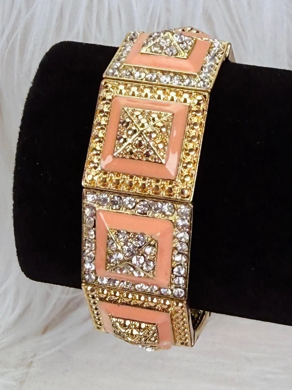 Goldtone Coral Accent Crystal Stretch Bracelet